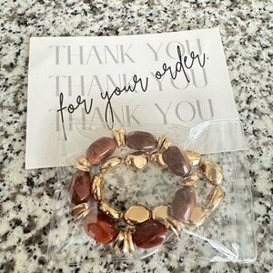 Gold and Brown Beaded Stretch Bracelet - Women Jewelry